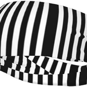 Black & White Stripe Sweatbands Sports Headband for Men&Women,Breathable & Non-Slip Fabric, Head Accessory for Running,Cycling,Basketball,Yoga,Fitness Workout, Headwear