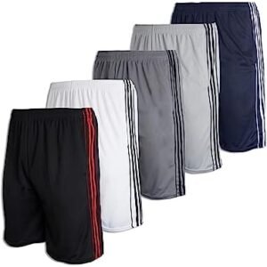 Real Essentials Boys’ 5-Pack Mesh Active Athletic Performance Basketball Shorts with Pockets